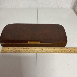 Vintage Brown Mid-century Men’s Clamshell Jewelry Box 10x4